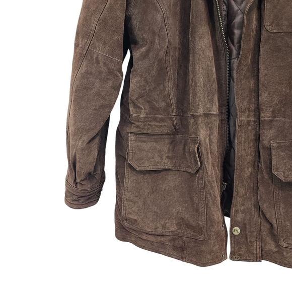 Santa Fe Outback Men's Leather Quilted Lining Full Zip Jacket Brown - Picture 3 of 7